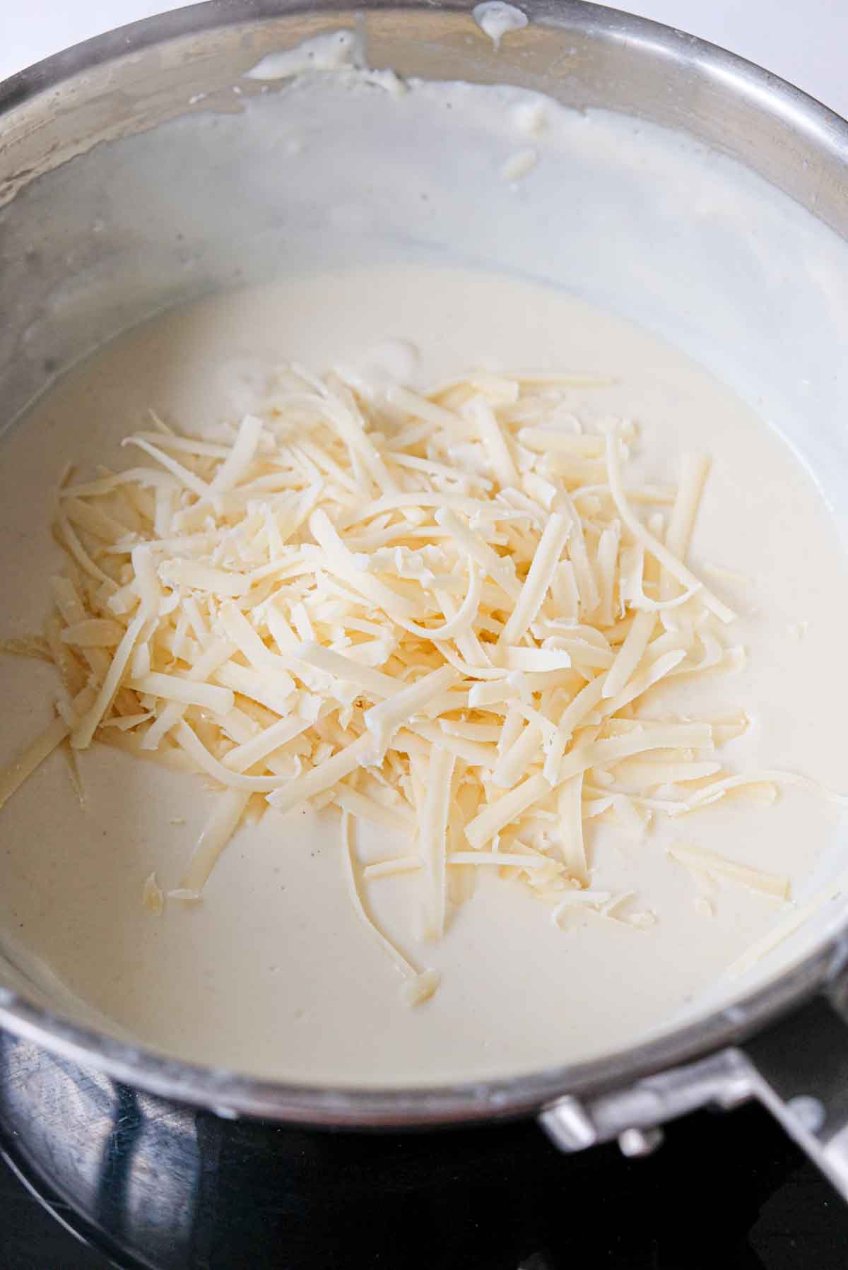 Bechamel sauce with grated gruyere on top to make a Mornay cheese sauce.
