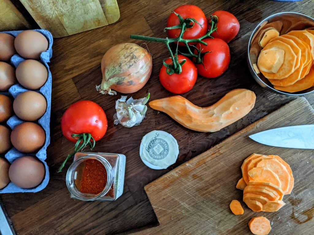 ingredients for sweet potato shakshuka