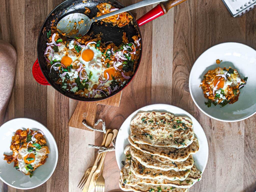 sweet potato shakshuka on the table during quarantine