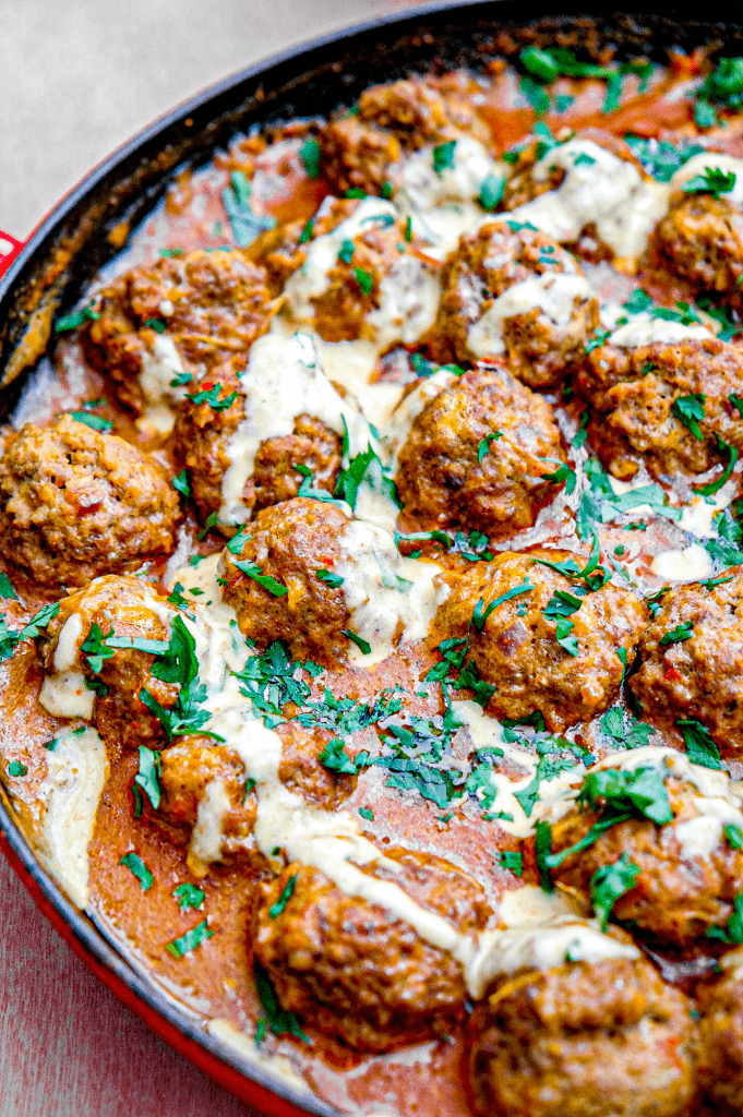 beef kofta in coconut curry sauce