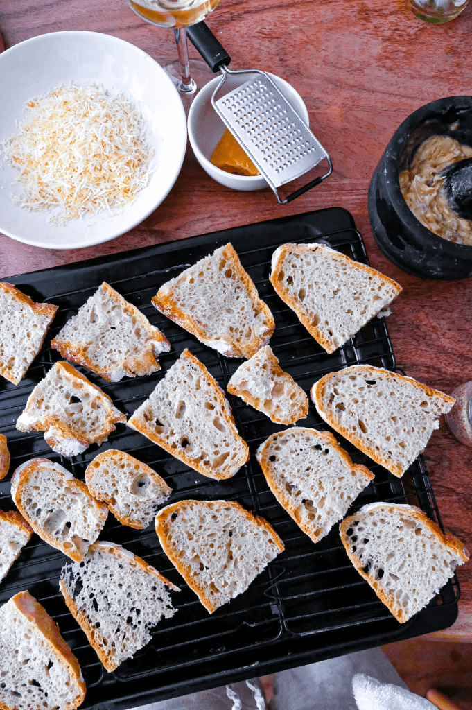 Preparing crostini.