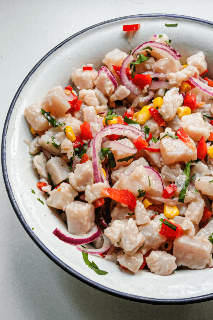 ceviche in toasted plantain bowls.