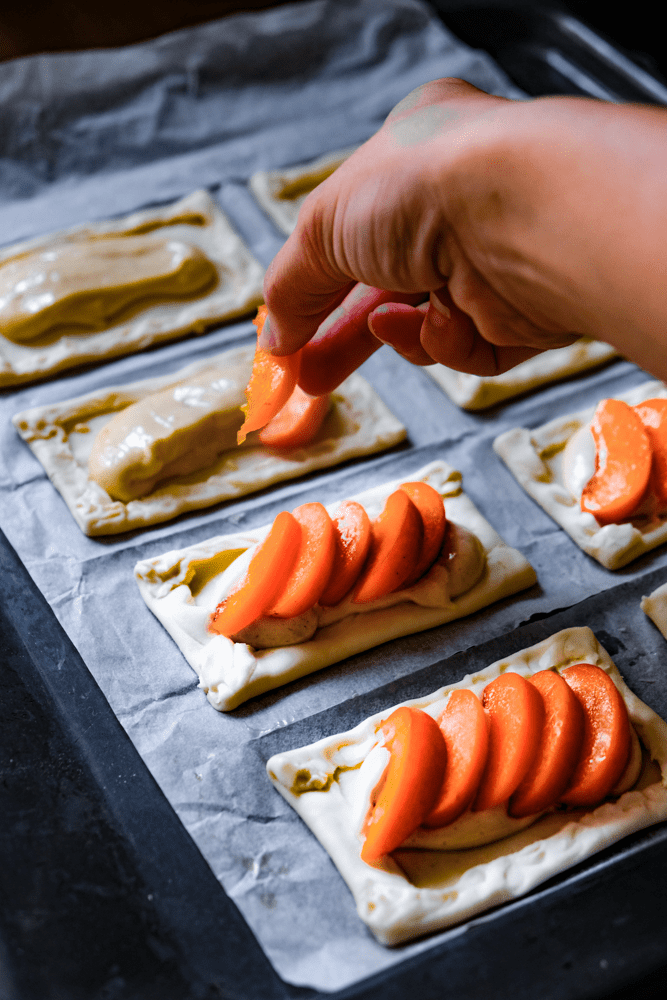apricot almond and cream cheese puff pastry tarts