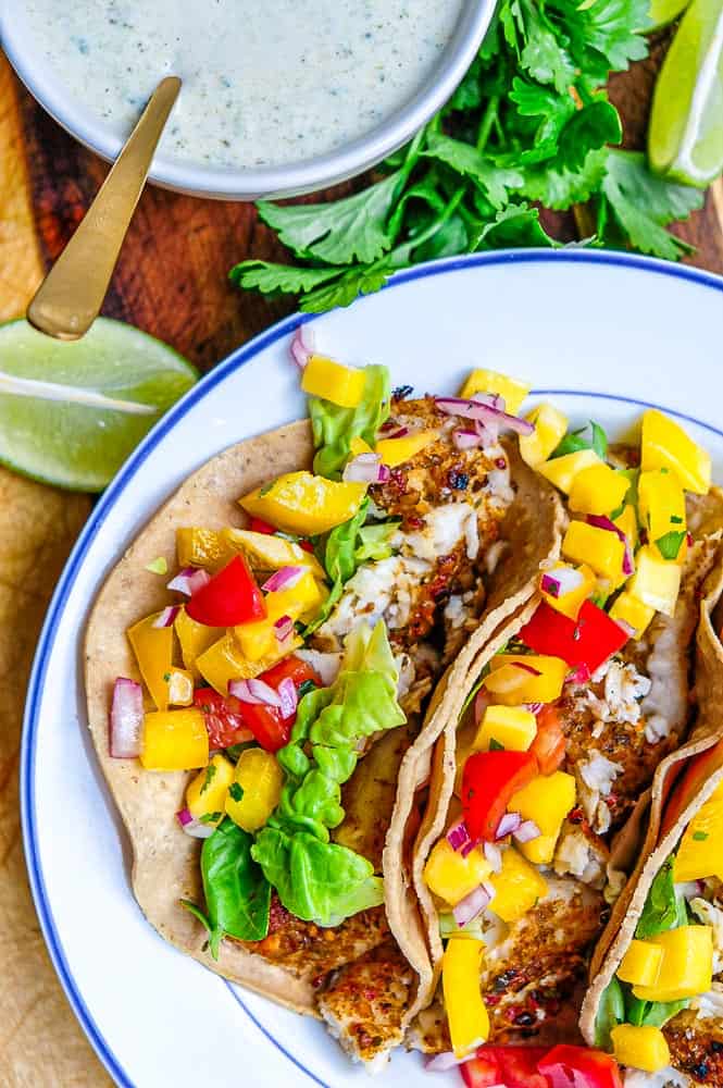 fish tacos with mango salsa