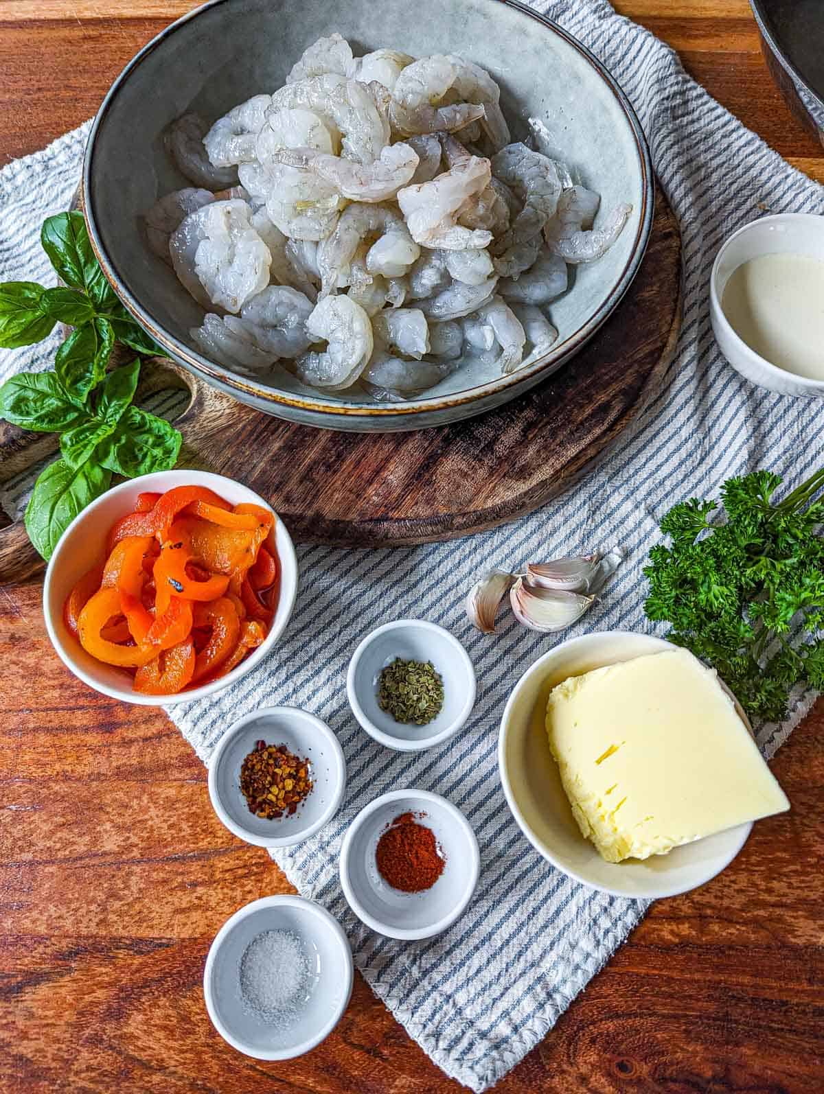 Ingredients for red pepper shrimp.