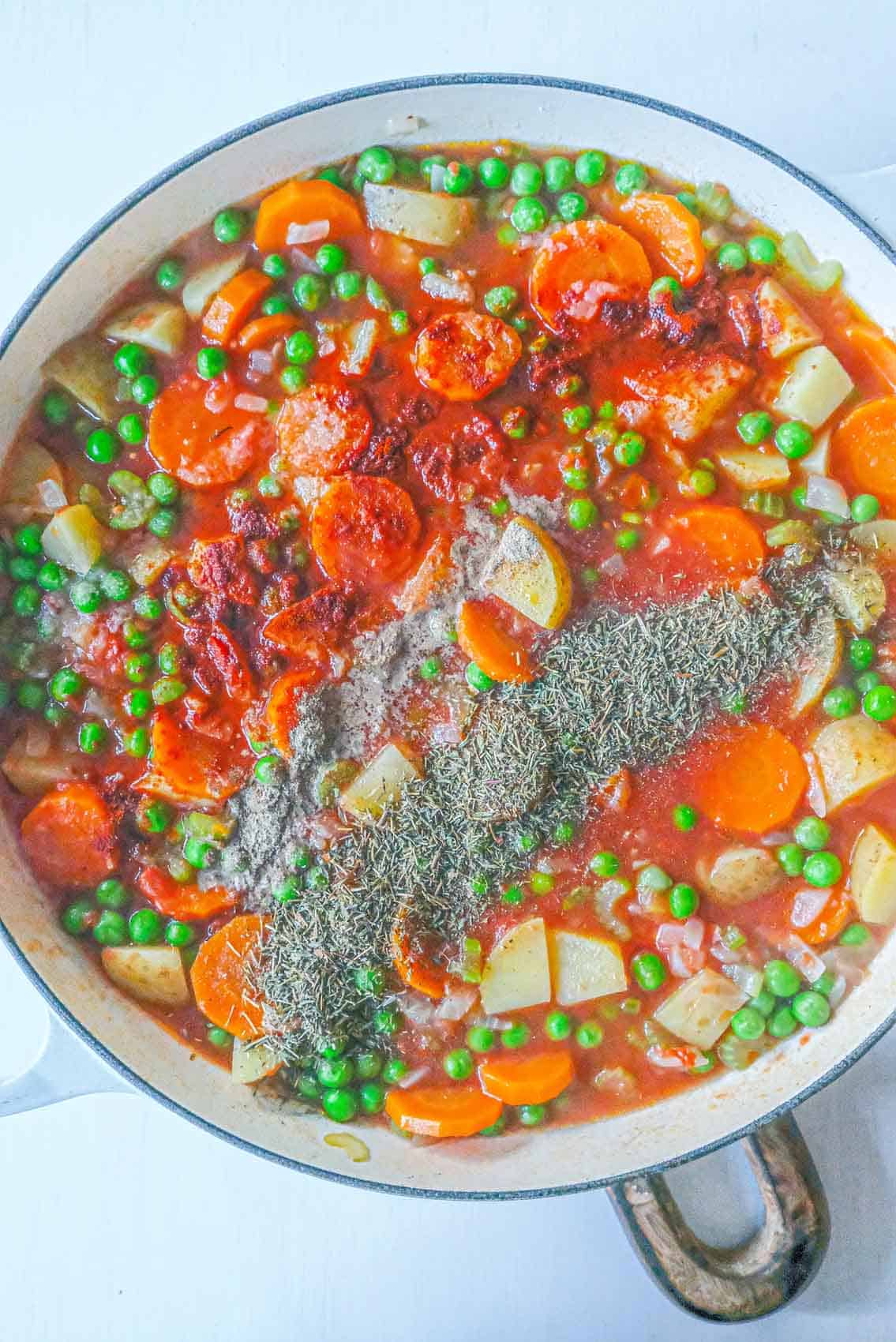 Seasoning added to pot before cooking.