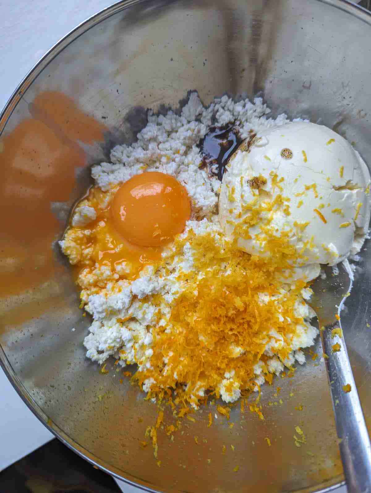 mixing ingredients for strudel filling