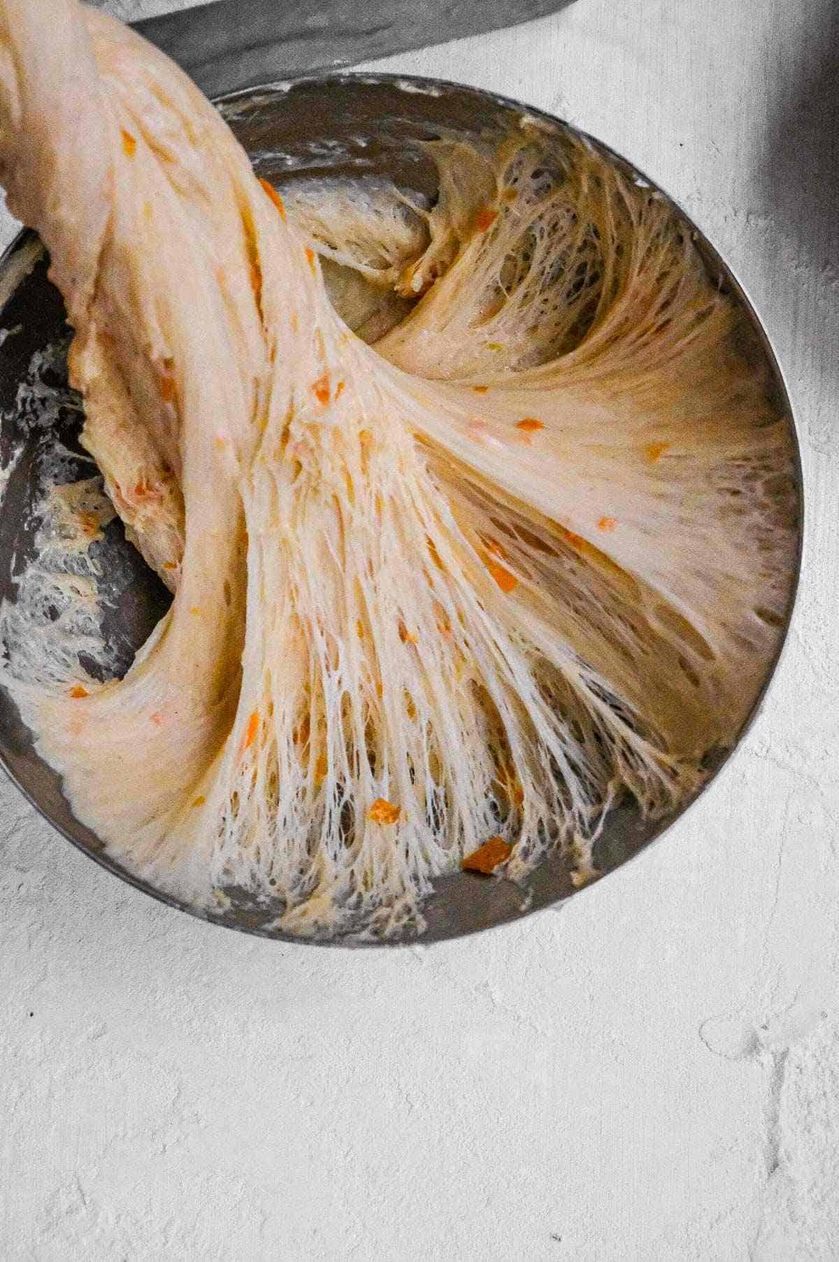 cozonac dough showing gluten structure
