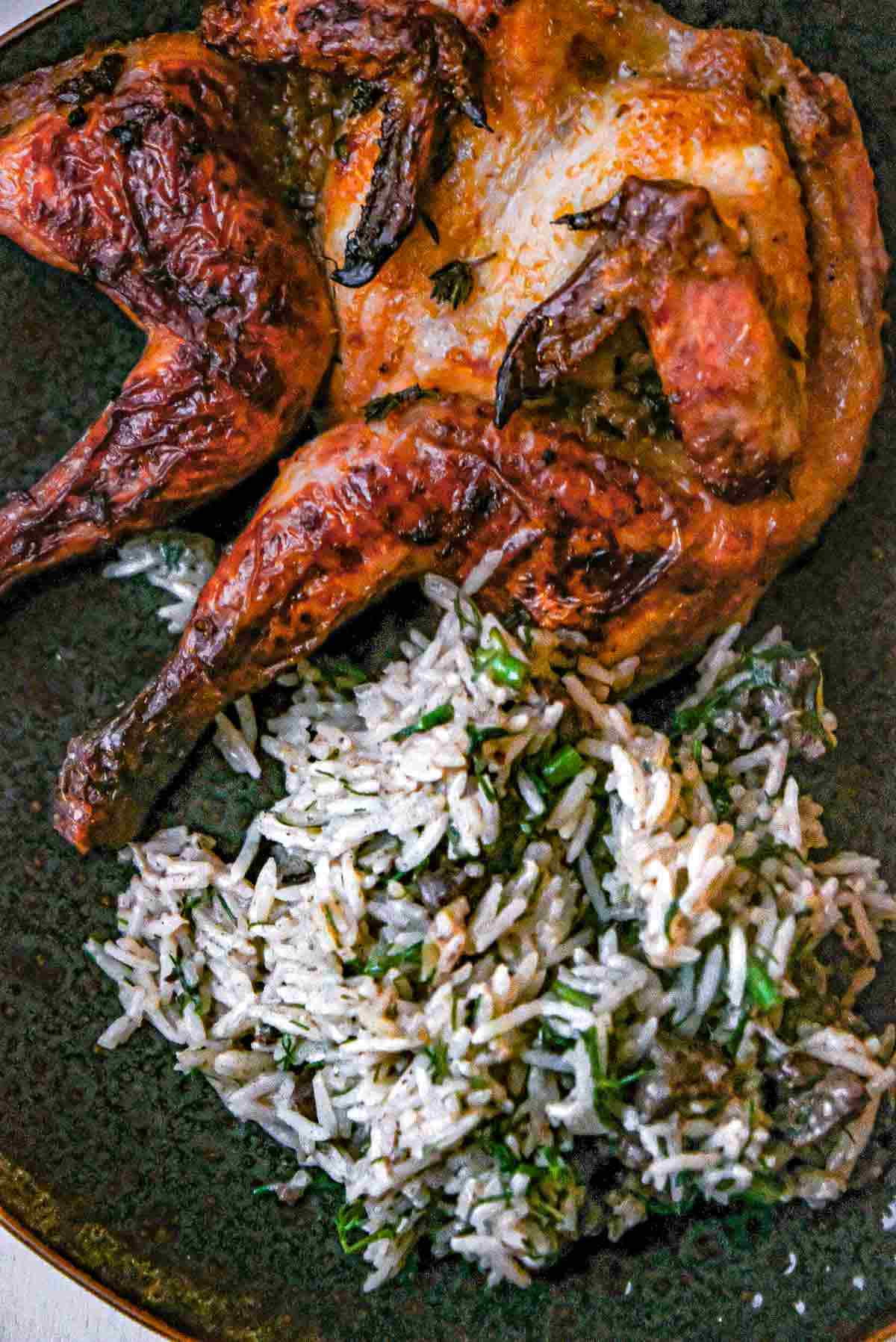 dill liver rice and spatchcock chicken