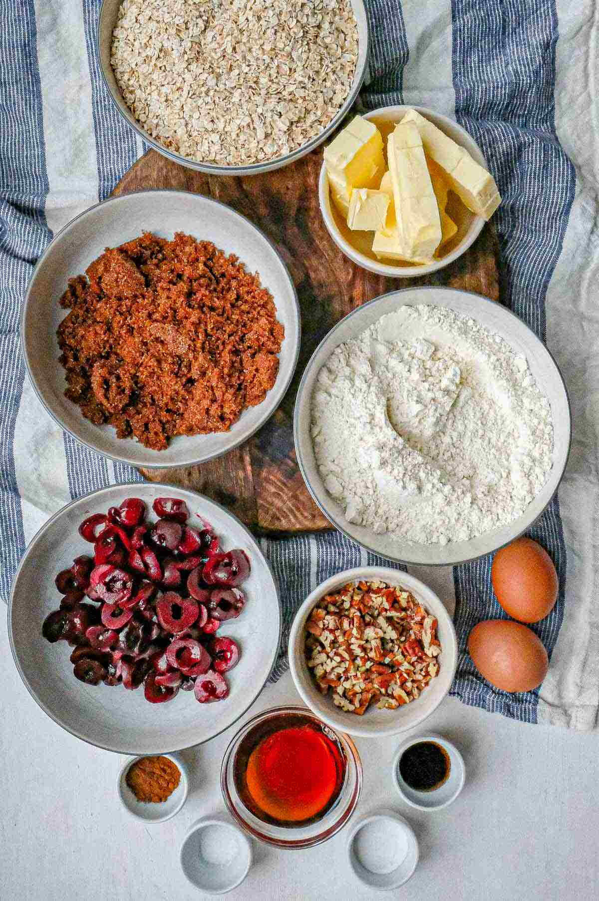 ingredients for oatmeal cherry cookies with pecans