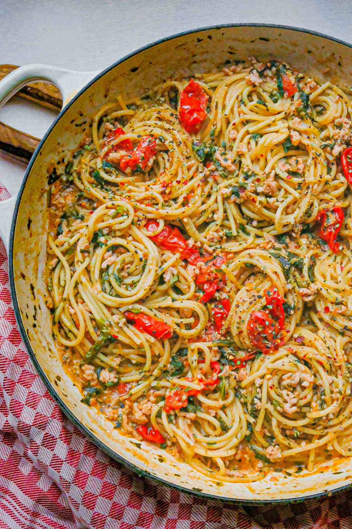 one pot chicken goat cheese and spinach pasta square crop