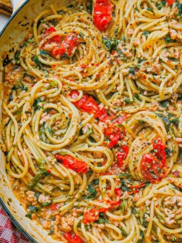 one pot chicken goat cheese and spinach pasta square crop