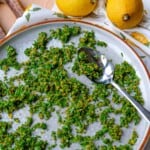 Pistachio gremolata on a plate