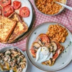 savory french toast full english overhead view square