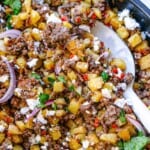 beef and potato hash close up