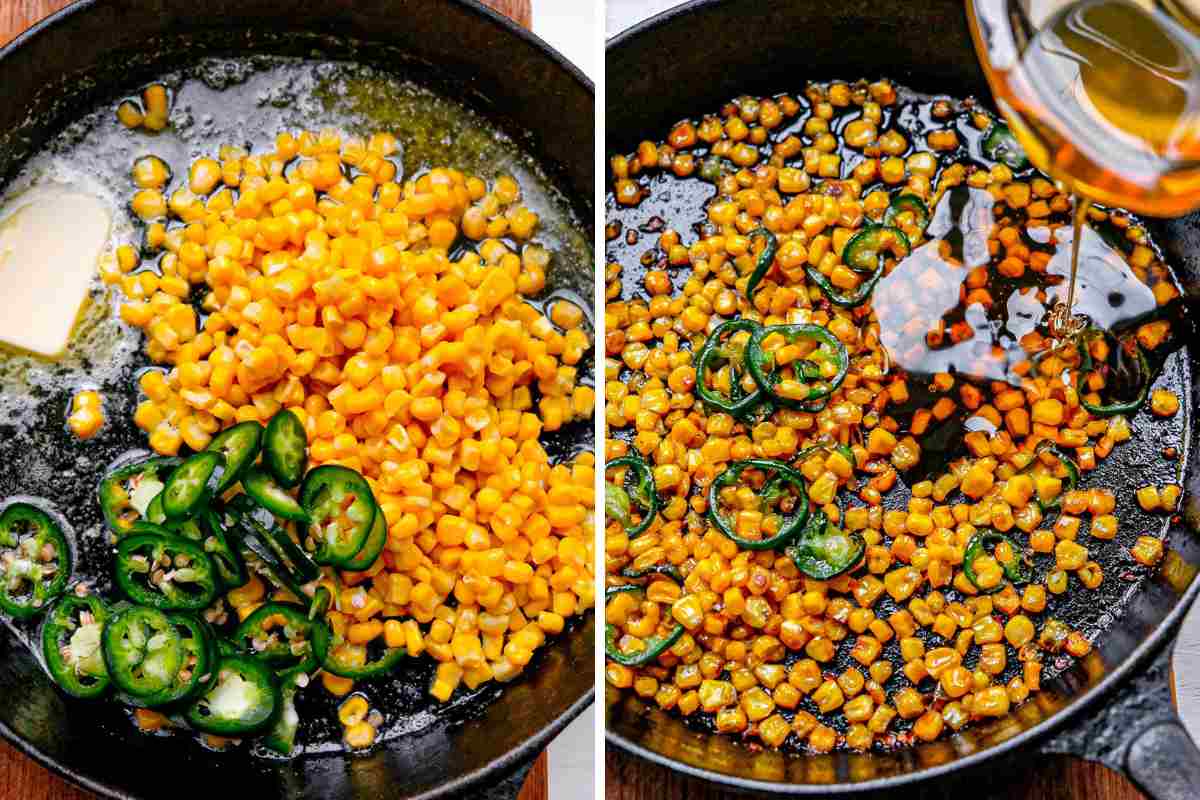 mixing corn and jalapeno with butter then honey