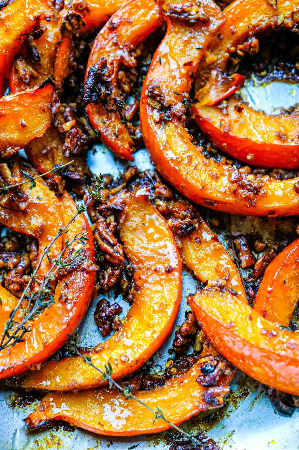 roasted squash with thyme honey and pecans