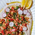 roasted veg tabbouleh over garlicky white beans