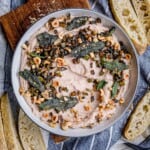 kale stem white bean dip with hazelnuts