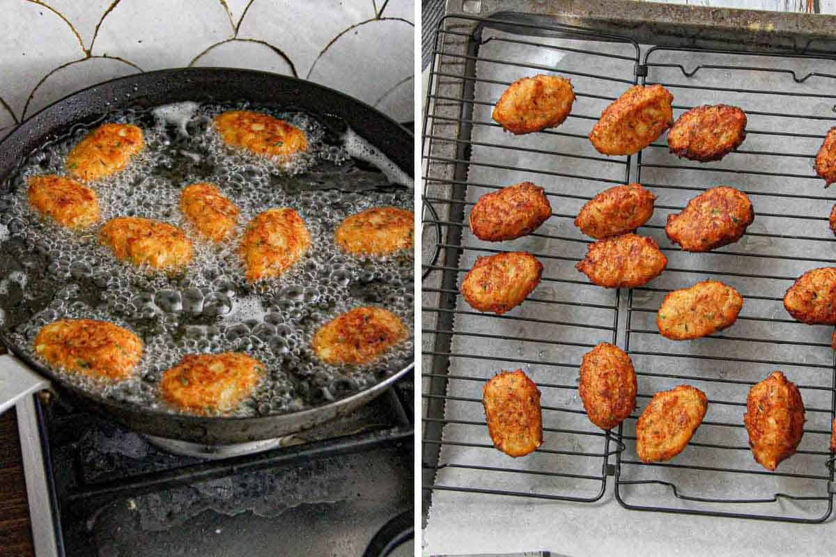 frying and draining croquettes