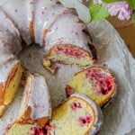 raspberry marble bundt cake close up