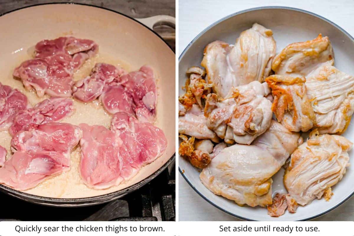 pre-searing the chicken for flavor development