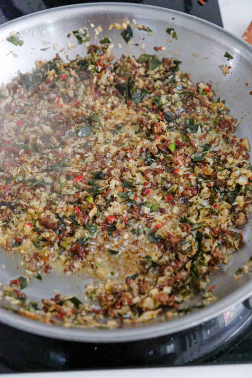 browning meat and aromatics for filling