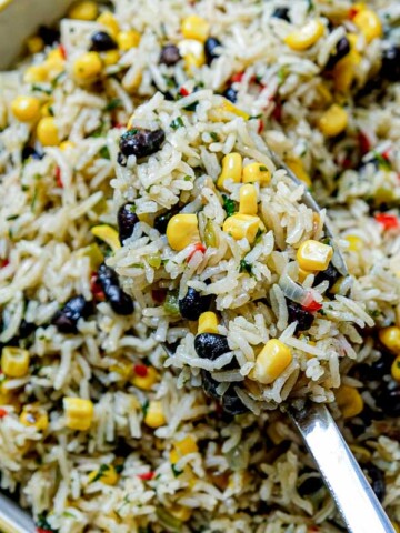 close up corn black bean vegetable rice