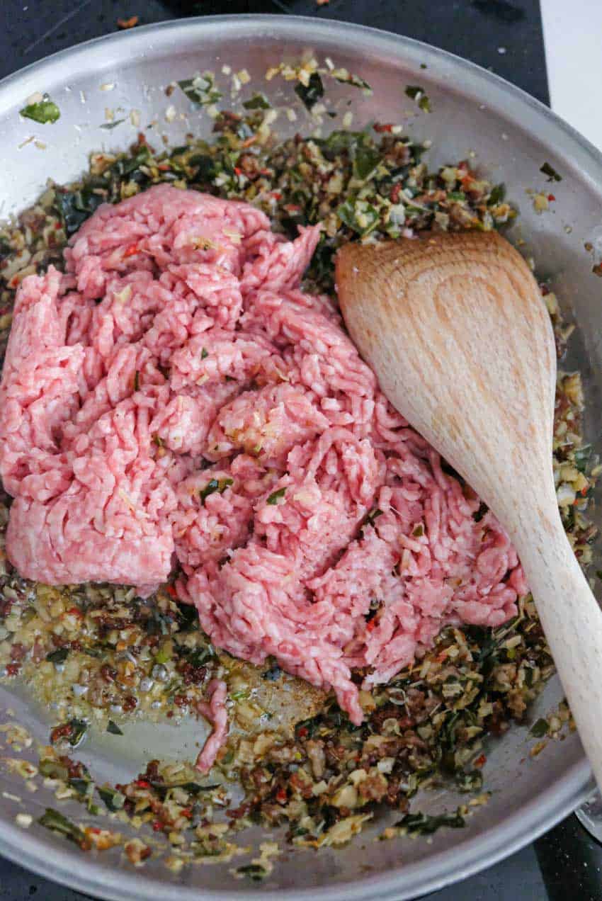 cooking ground pork for spring rolls filling