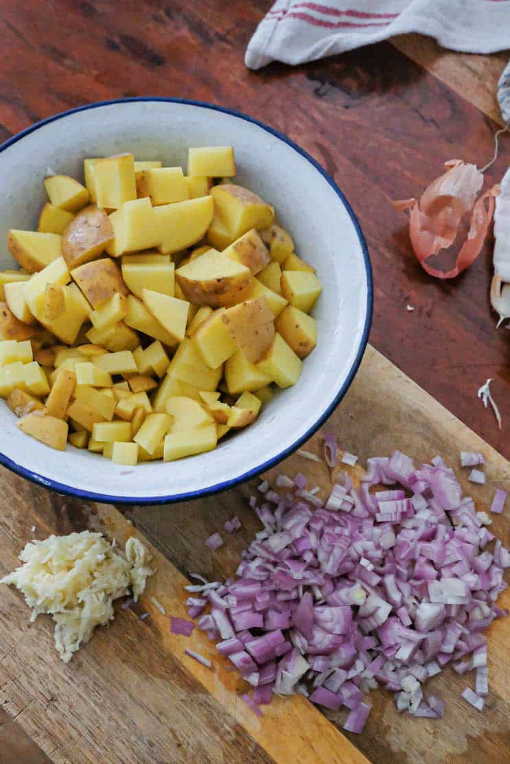 diced potatoes shallots garlic for soup