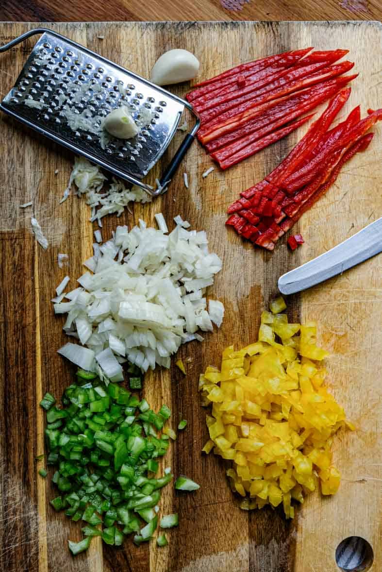 diced vegetables for rice