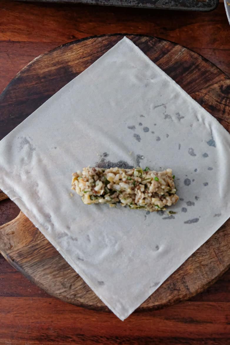 folding spring rolls first step