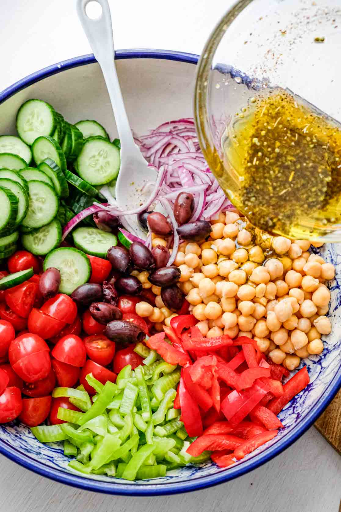 mediterranean salad mixed in bowl