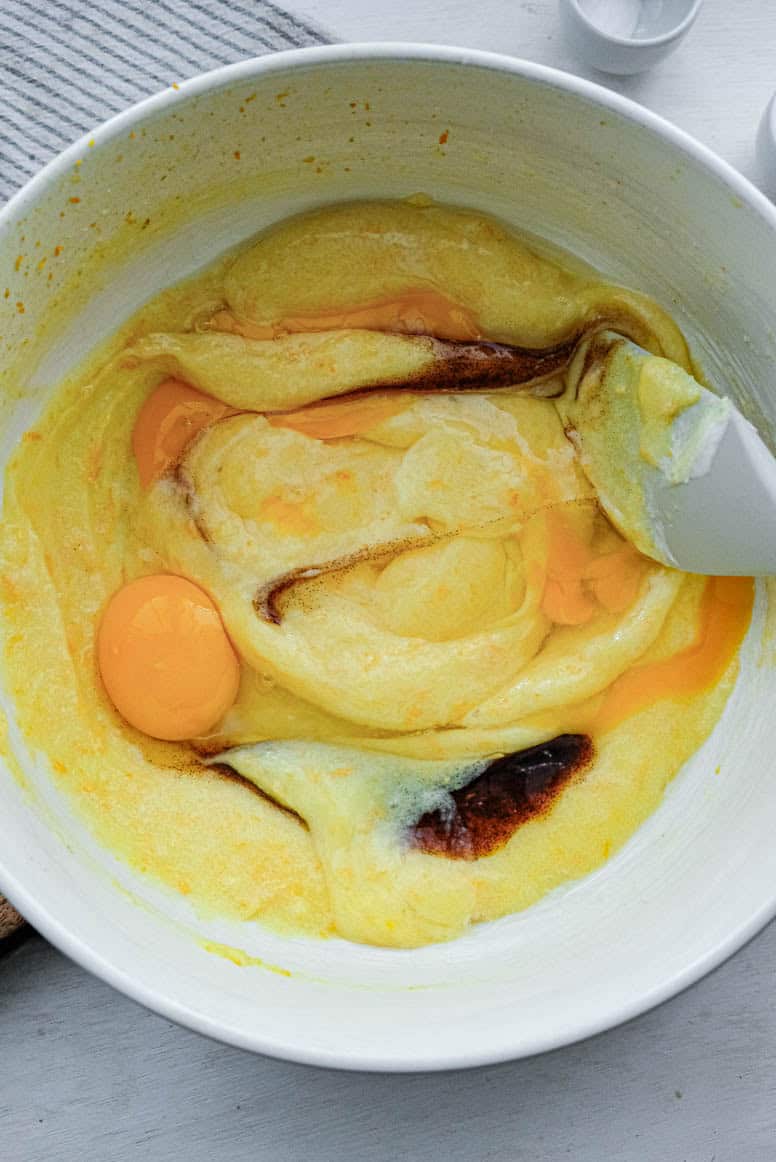 Eggs and batter in a bowl.