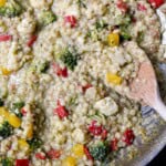 pesto fregula with summer vegetables cover