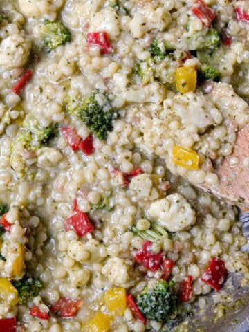 pesto fregula with summer vegetables cover