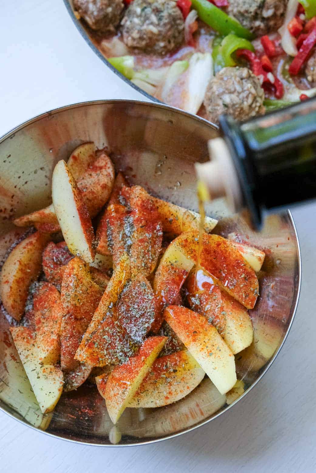 preparing potatoes for meatballs