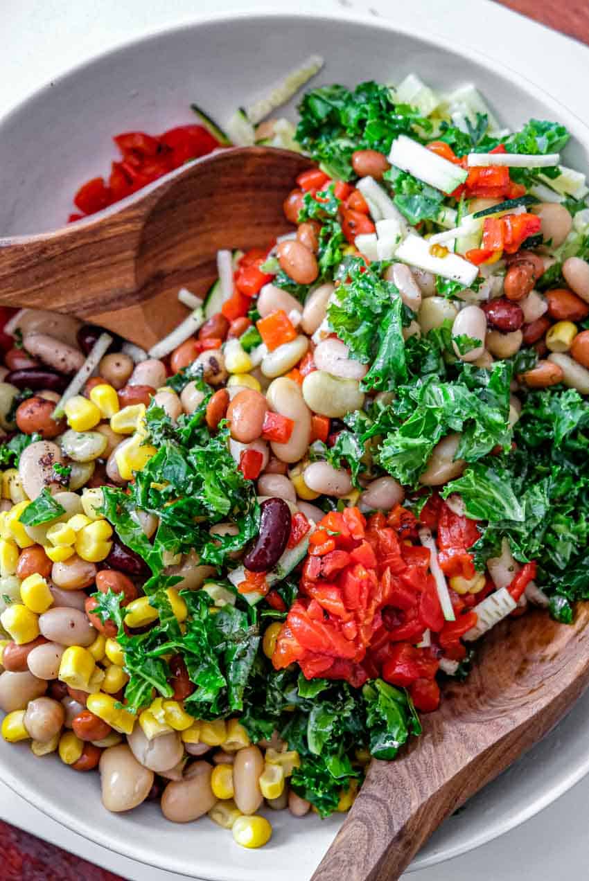 Mixing a salad