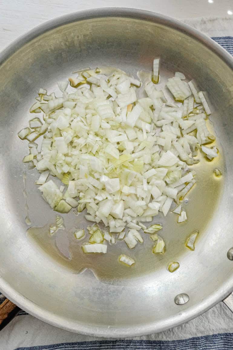 sauteing onion for mushroom stew