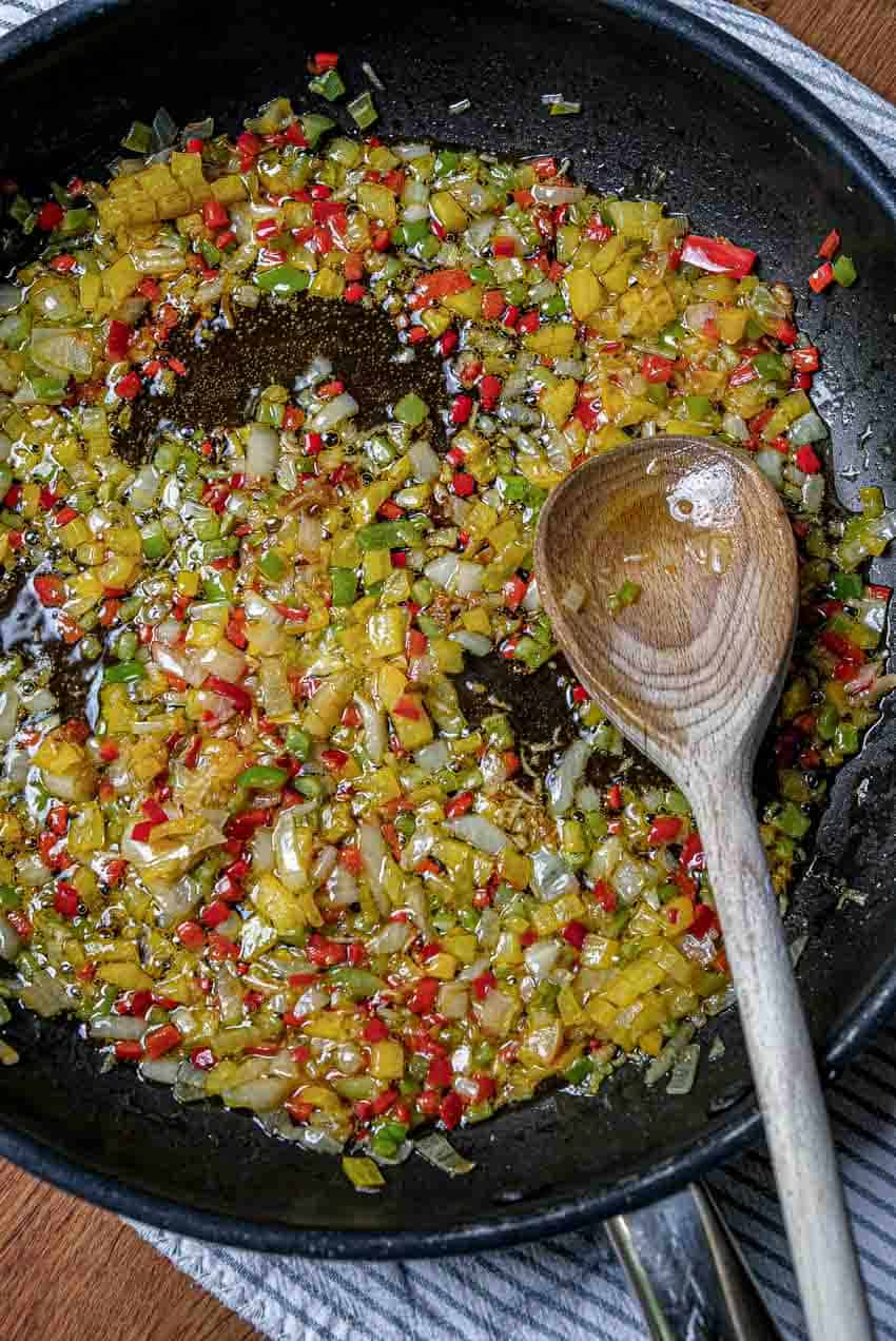 sauteing peppers and onion
