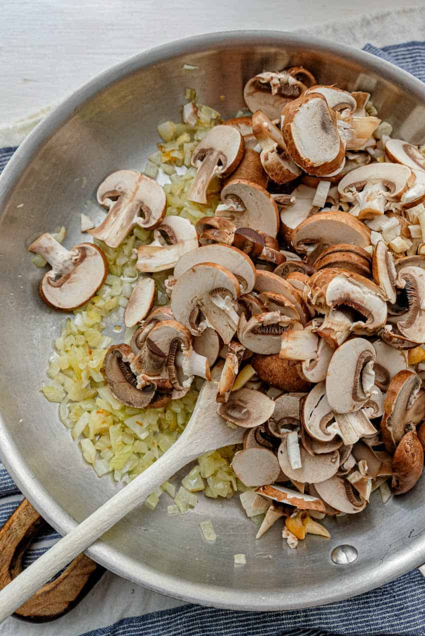 stewing mushrooms and onions