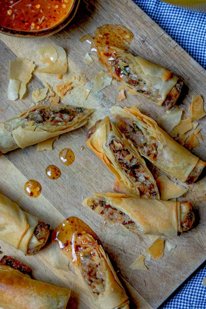 thai spring rolls close up