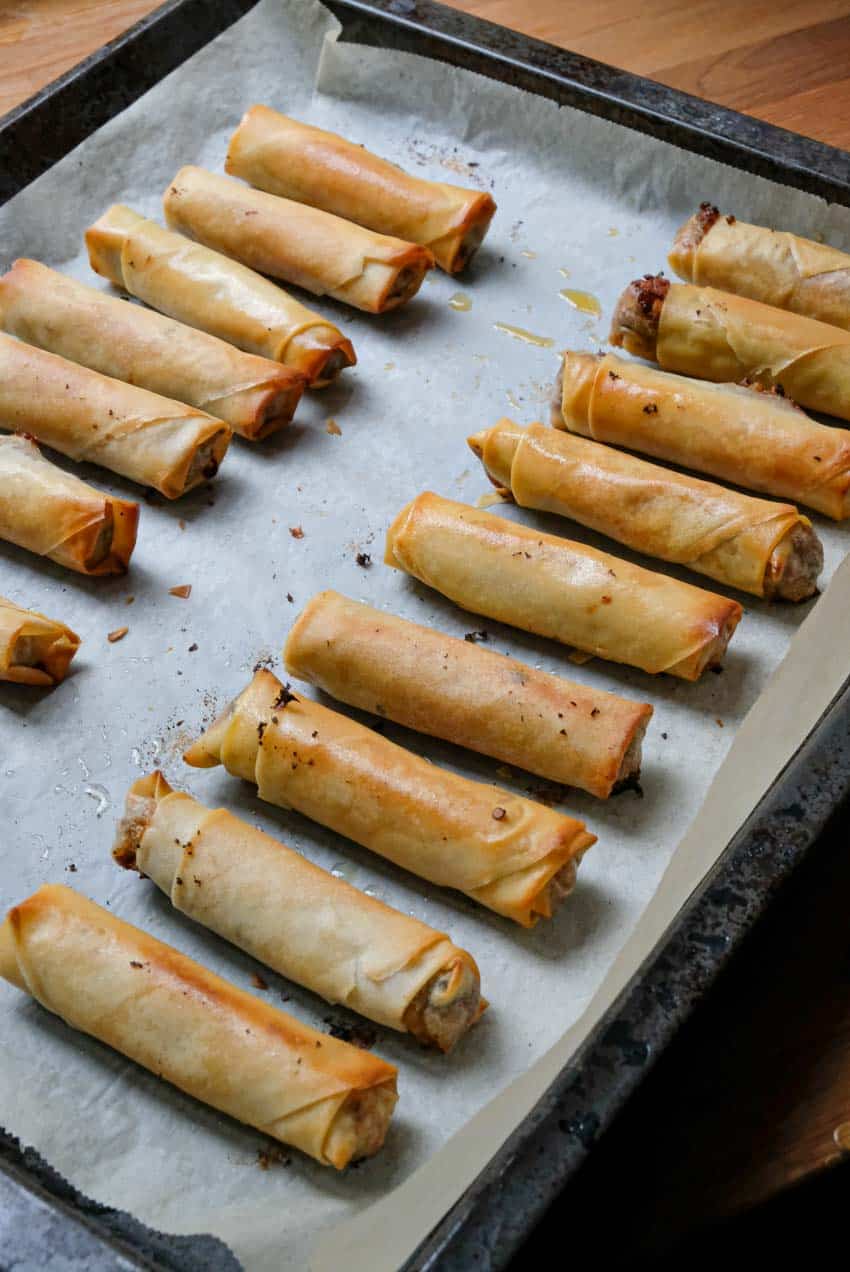 thai spring rolls on tray