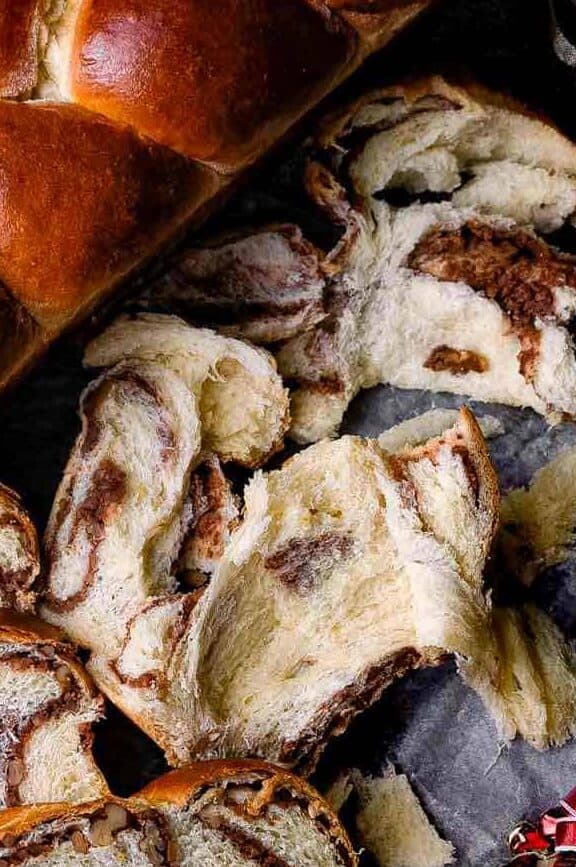 christmas cozonac overhead shot with ornaments