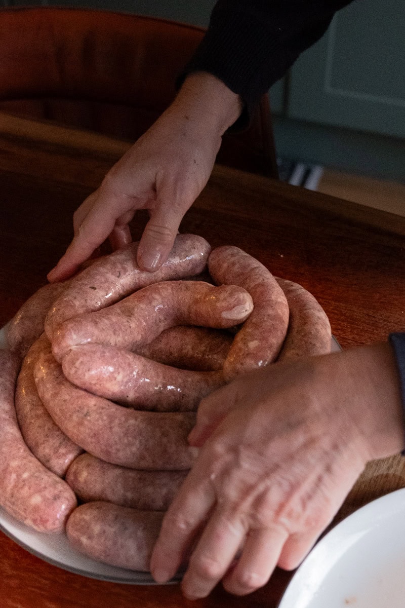 homemade sausages after stuffing