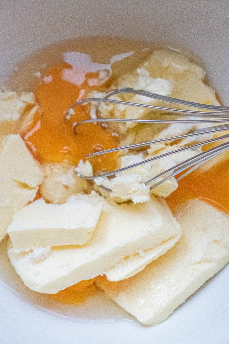 mixing dumpling ingredients