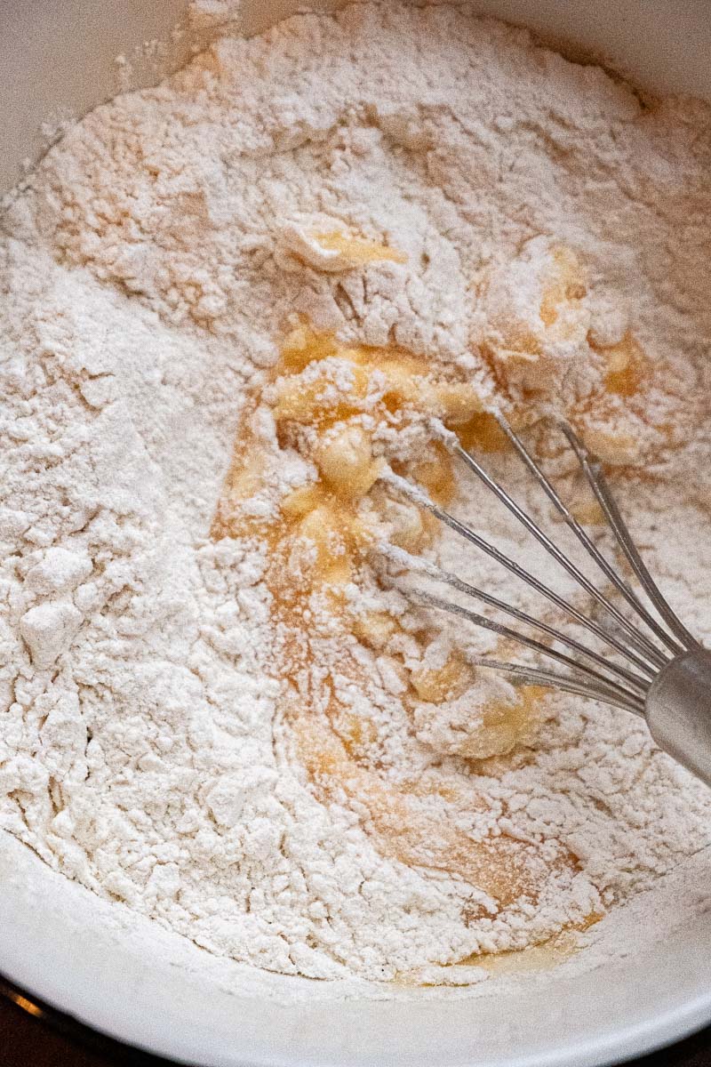 mixing flour and egg for dumplings