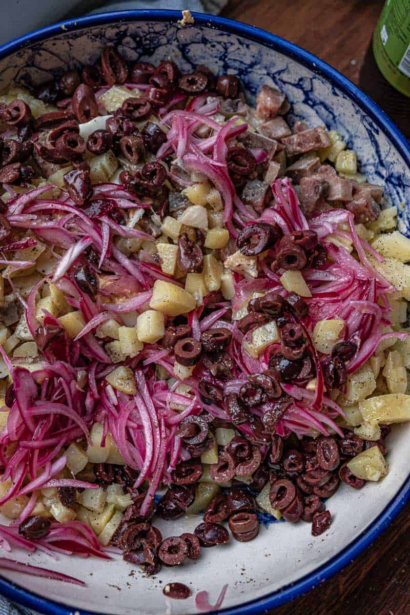 mixing smoked mackerel salad
