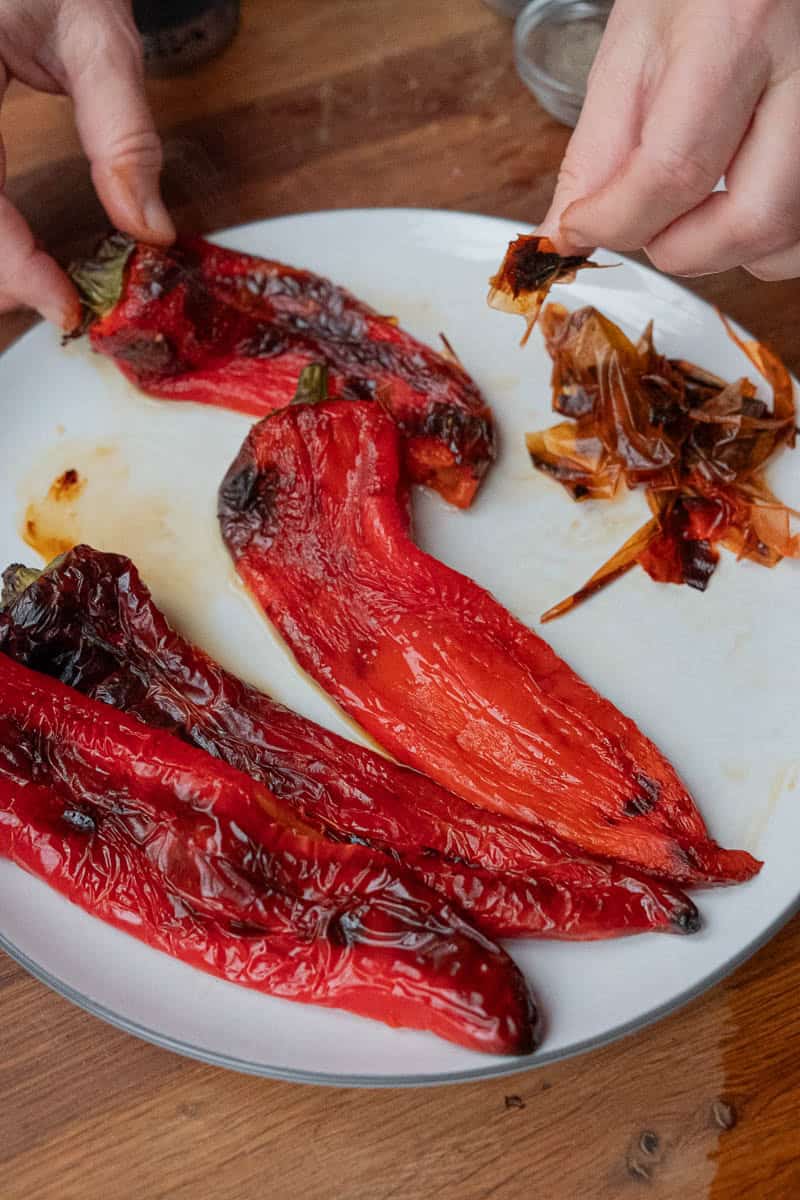 peeling browned paprika