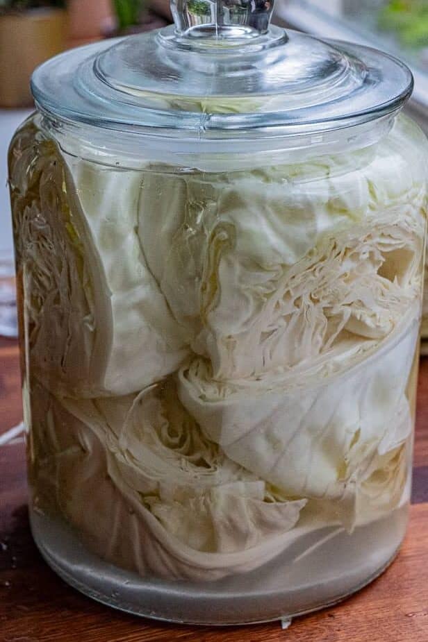 cabbage in fermentation jar before ferment